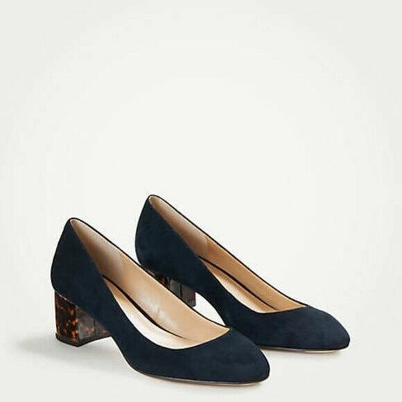 Ann Taylor Navy Blue Heels with Tortoise Block Heel - Picture 1 of 8